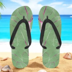Men's Blue Leaf Printed Flip Flops – Tropical & Stylish Style for Beach Vacations, Island Hopping & Beachside Dinners