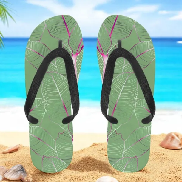 Men's Blue Leaf Printed Flip Flops – Tropical & Stylish Style for Beach Vacations, Island Hopping & Beachside Dinners