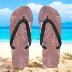 Men's Blue Leaf Printed Flip Flops – Tropical & Stylish Style for Beach Vacations, Island Hopping & Beachside Dinners