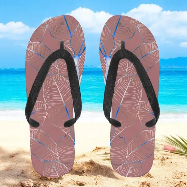 Men's Blue Leaf Printed Flip Flops – Tropical & Stylish Style for Beach Vacations, Island Hopping & Beachside Dinners
