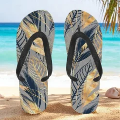 Men's Blue Leaf Printed Flip Flops – Tropical & Stylish Style for Beach Vacations, Island Hopping & Beachside Dinners