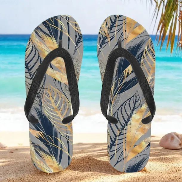 Men's Blue Leaf Printed Flip Flops – Tropical & Stylish Style for Beach Vacations, Island Hopping & Beachside Dinners
