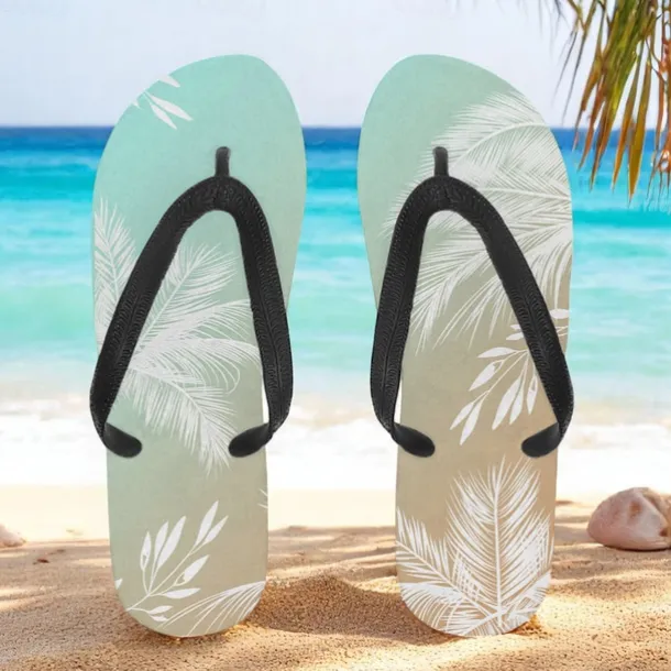 Men's Blue Leaf Printed Flip Flops – Tropical & Stylish Style for Beach Vacations, Island Hopping & Beachside Dinners