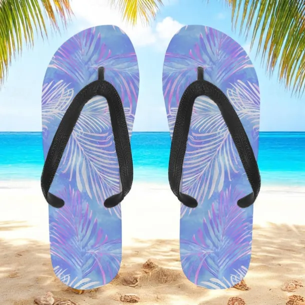 Men's Blue Leaf Printed Flip Flops – Tropical & Stylish Style for Beach Vacations, Island Hopping & Beachside Dinners