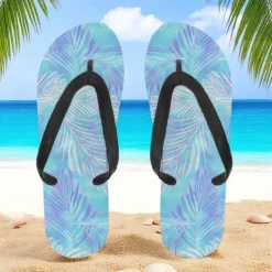 Men's Blue Leaf Printed Flip Flops – Tropical & Stylish Style for Beach Vacations, Island Hopping & Beachside Dinners
