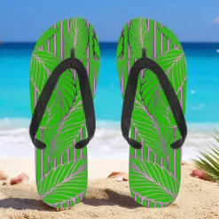 Men's Blue Leaf Printed Flip Flops – Tropical & Stylish Style for Beach Vacations, Island Hopping & Beachside Dinners