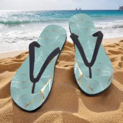 Men's Blue Leaf Printed Flip Flops – Tropical & Stylish Style for Beach Vacations, Island Hopping & Beachside Dinners