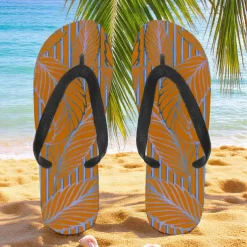 Men's Blue Leaf Printed Flip Flops – Tropical & Stylish Style for Beach Vacations, Island Hopping & Beachside Dinners