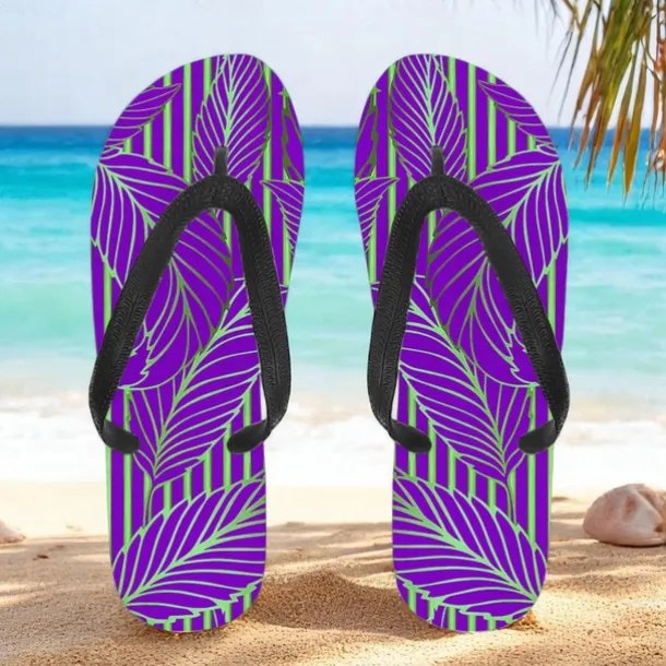 Men's Blue Leaf Printed Flip Flops – Tropical & Stylish Style for Beach Vacations, Island Hopping & Beachside Dinners