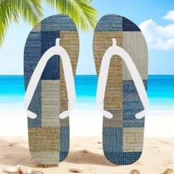 Men's Blue Leaf Printed Flip Flops – Tropical & Stylish Style for Beach Vacations, Island Hopping & Beachside Dinners