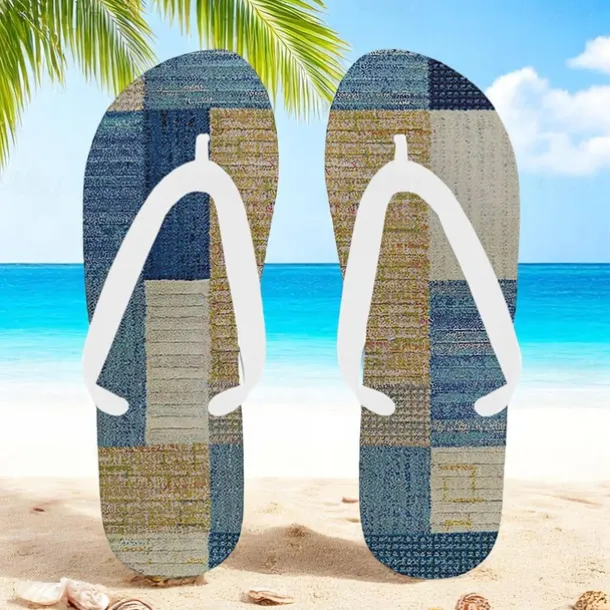 Men's Blue Leaf Printed Flip Flops – Tropical & Stylish Style for Beach Vacations, Island Hopping & Beachside Dinners