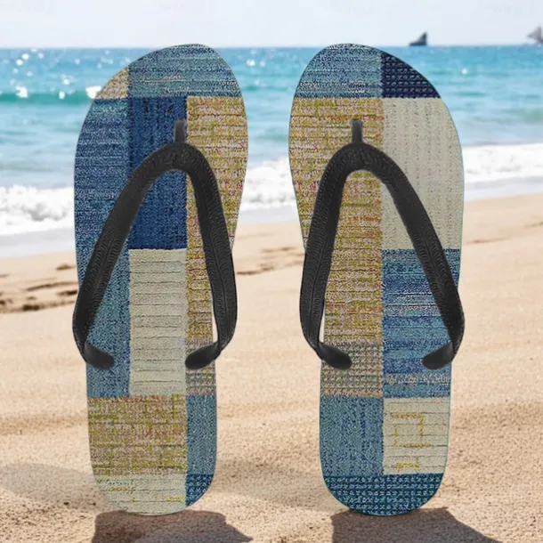 Men's Blue Leaf Printed Flip Flops – Tropical & Stylish Style for Beach Vacations, Island Hopping & Beachside Dinners