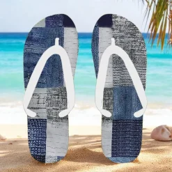 Men's Blue Leaf Printed Flip Flops – Tropical & Stylish Style for Beach Vacations, Island Hopping & Beachside Dinners