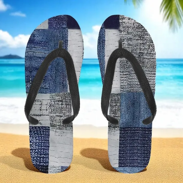 Men's Blue Leaf Printed Flip Flops – Tropical & Stylish Style for Beach Vacations, Island Hopping & Beachside Dinners