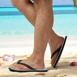 Men's Blue Leaf Printed Flip Flops – Tropical & Stylish Style for Beach Vacations, Island Hopping & Beachside Dinners