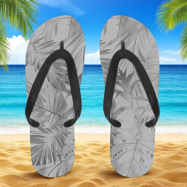 Men's Blue Leaf Printed Flip Flops – Tropical & Stylish Style for Beach Vacations, Island Hopping & Beachside Dinners