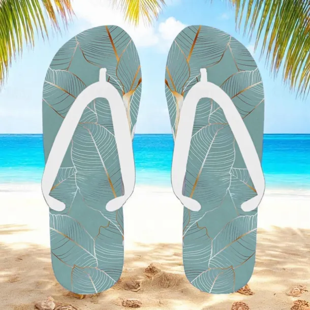 Men's Blue Leaf Printed Flip Flops – Tropical & Stylish Style for Beach Vacations, Island Hopping & Beachside Dinners
