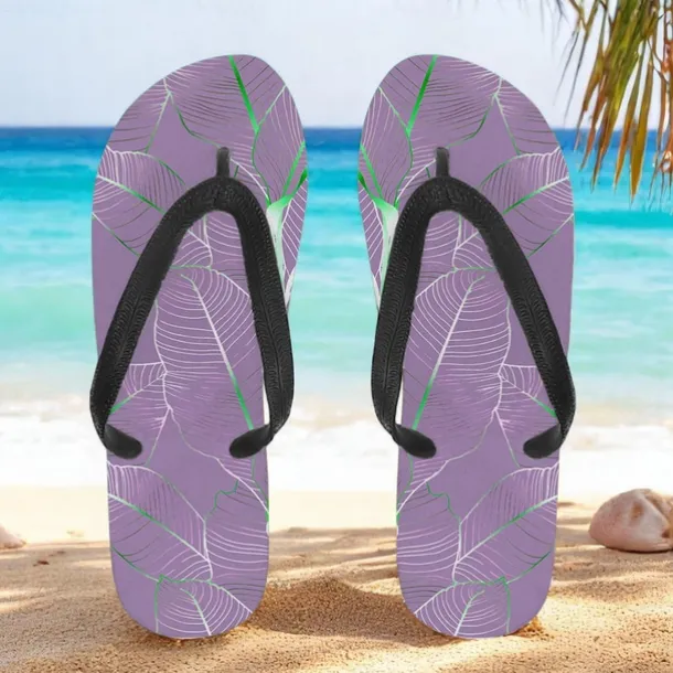 Men's Blue Leaf Printed Flip Flops – Tropical & Stylish Style for Beach Vacations, Island Hopping & Beachside Dinners