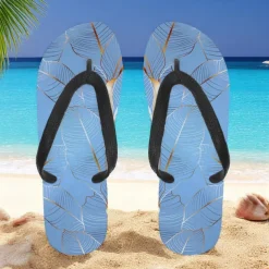 Men's Blue Leaf Printed Flip Flops – Tropical & Stylish Style for Beach Vacations, Island Hopping & Beachside Dinners