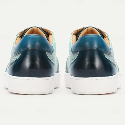 Men's Blue Leather Sneakers with Woven Pattern - Stylish and Comfortable Lace-Up Casual Shoes for Everyday Wear