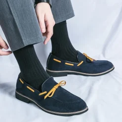Men's Blue Loafers - Suede Faux Leather with Tassel Detailing, Stylish and Comfortable Slip-On Shoes for Men, Perfect for Casual, Office and Everyday Wear