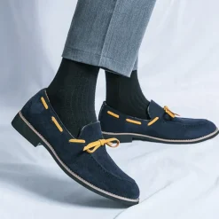 Men's Blue Loafers - Suede Faux Leather with Tassel Detailing, Stylish and Comfortable Slip-On Shoes for Men, Perfect for Casual, Office and Everyday Wear