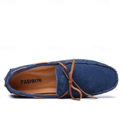 Men's Blue Suede Loafers - Casual Slip-On Driving Shoes with Leather Laces