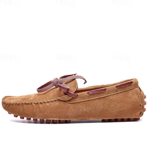 Men's Blue Suede Loafers - Casual Slip-On Driving Shoes with Leather Laces