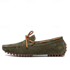 Men's Blue Suede Loafers - Casual Slip-On Driving Shoes with Leather Laces