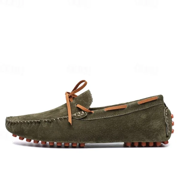 Men's Blue Suede Loafers - Casual Slip-On Driving Shoes with Leather Laces