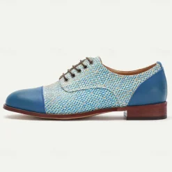 Men's Blue Woven Oxford Shoes – Elegant Nylon Knit Lace-Up Shoes for Business & Formal Events