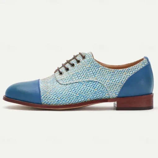 Men's Blue Woven Oxford Shoes – Elegant Nylon Knit Lace-Up Shoes for Business & Formal Events