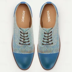 Men's Blue Woven Oxford Shoes – Elegant Nylon Knit Lace-Up Shoes for Business & Formal Events