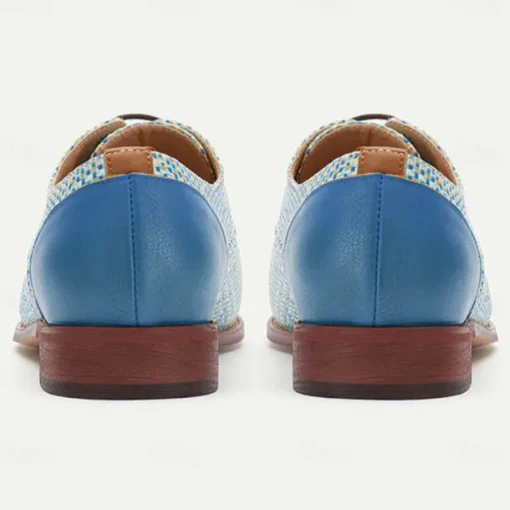 Men's Blue Woven Oxford Shoes – Elegant Nylon Knit Lace-Up Shoes for Business & Formal Events