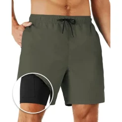 Men's Board Shorts Swim Shorts Swim Trunks Shorts With Compression Liner Plain Comfort Breathable Holiday Going out Swimming Pool Hawaiian Boho Black Pink