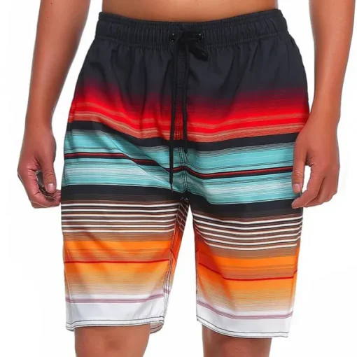 Men's Board Shorts Swim Shorts Swim Trunks Drawstring with Mesh lining Elastic Waist Gradient Stripe Quick Dry Short Casual Daily Holiday Hawaiian Boho Blue Orange Micro-elastic