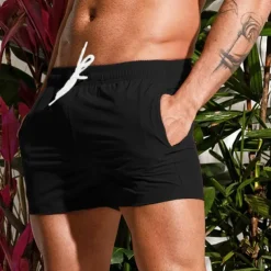 Men's Board Shorts Swim Shorts Swim Trunks Drawstring Elastic Waist Plain Comfort Quick Dry Short Holiday Beach Weekend Fashion Casual Black White Micro-elastic