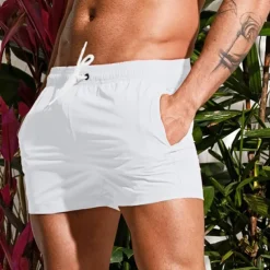 Men's Board Shorts Swim Shorts Swim Trunks Drawstring Elastic Waist Plain Comfort Quick Dry Short Holiday Beach Weekend Fashion Casual Black White Micro-elastic