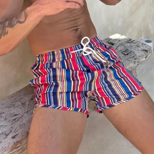 Men's Board Shorts Swim Shorts Swim Trunks Shorts Drawstring Elastic Waist Striped Comfort Quick Dry Short Daily Holiday Swimming Pool Fashion Casual Yellow Pink Micro-elastic