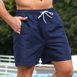 Men's Board Shorts Swim Shorts Swim Trunks Color Block Plain Quick dry Breathable Drawstring Elastic Waist Vacation Beach Hawaiian Casual Dark Red Navy Blue