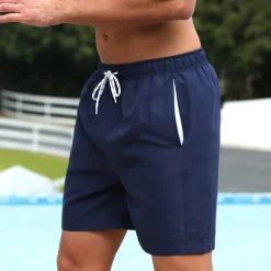 Men's Board Shorts Swim Shorts Swim Trunks Color Block Plain Quick dry Breathable Drawstring Elastic Waist Vacation Beach Hawaiian Casual Dark Red Navy Blue