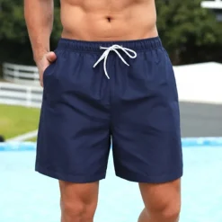 Men's Board Shorts Swim Shorts Swim Trunks Color Block Plain Quick dry Breathable Drawstring Elastic Waist Vacation Beach Hawaiian Casual Dark Red Navy Blue