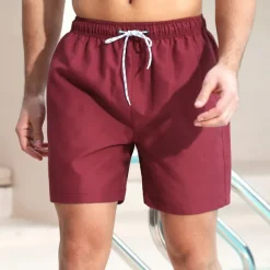 Men's Board Shorts Swim Shorts Swim Trunks Color Block Plain Quick dry Breathable Drawstring Elastic Waist Vacation Beach Hawaiian Casual Dark Red Navy Blue