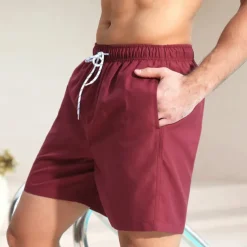 Men's Board Shorts Swim Shorts Swim Trunks Color Block Plain Quick dry Breathable Drawstring Elastic Waist Vacation Beach Hawaiian Casual Dark Red Navy Blue