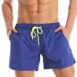 Men's Board Shorts Swim Shorts Swim Trunks Summer Shorts Beach Shorts Drawstring Elastic Waist Plain Quick Dry Short Daily Holiday Hawaiian Boho Black Yellow Micro-elastic