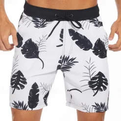 Men's Board Shorts Swim Shorts Swim Trunks Drawstring Elastic Waist Coconut Tree Graphic Prints Comfort Quick Dry Short Holiday Beach Weekend Fashion Casual Black Blue Micro-elastic