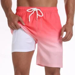 Men's Board Shorts Swim Shorts Swim Trunks Drawstring Elastic Waist With Compression Liner Gradient Plain Comfort Quick Dry Short Holiday Beach Weekend Fashion Casual Lake blue Gradient blue