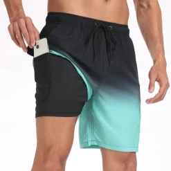 Men's Board Shorts Swim Shorts Swim Trunks Drawstring Elastic Waist With Compression Liner Gradient Plain Comfort Quick Dry Short Holiday Beach Weekend Fashion Casual Lake blue Gradient blue