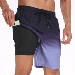 Men's Board Shorts Swim Shorts Swim Trunks Drawstring Elastic Waist With Compression Liner Gradient Plain Comfort Quick Dry Short Holiday Beach Weekend Fashion Casual Lake blue Gradient blue