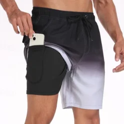 Men's Board Shorts Swim Shorts Swim Trunks Drawstring Elastic Waist With Compression Liner Gradient Plain Comfort Quick Dry Short Holiday Beach Weekend Fashion Casual Lake blue Gradient blue